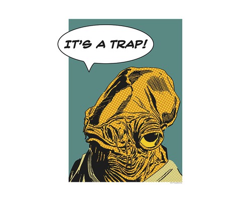 Ilustrație cu amiralul Ackbar cu balon de dialog: Este o capcană
