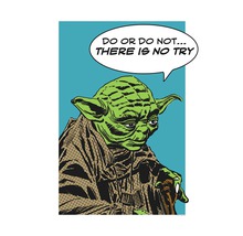 Ilustrație cu Yoda cu citatul: Fă-o sau nu o face. Nu există încercare