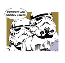 Imprimare cu doi Stormtrooperi cu textul Freeze You Rebel Scum