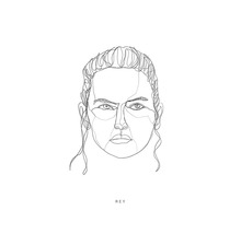 Ilustrație cu o femeie numită Rey în stil minimalist.