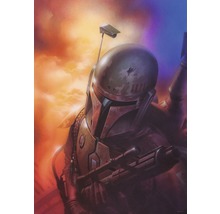 Ilustrație a unei persoane în echipament de luptă science-fiction cu pușcă