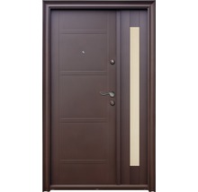 Ușă de intrare maro cu panou lateral și inserție de sticlă