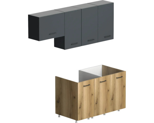 Set mobilier bucătărie Capri L180 cm antracit/stejar sălbatic