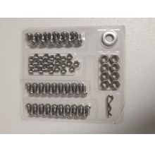 Set de șuruburi, piulițe, șaibe și șplinturi în ambalaj din plastic
