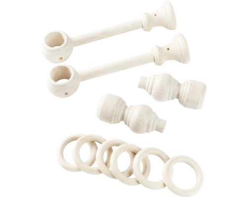 Suporturi pentru galerie și inele pentru perdele, din lemn