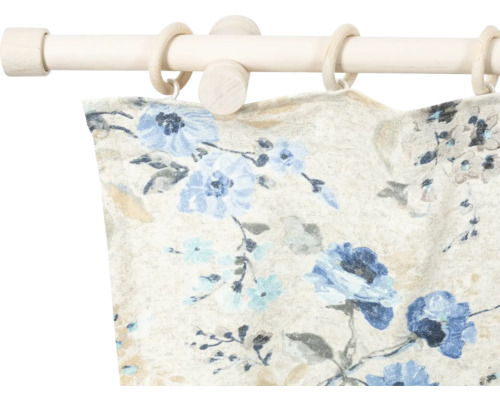 Bară de perdea cu model floral și inele din lemn