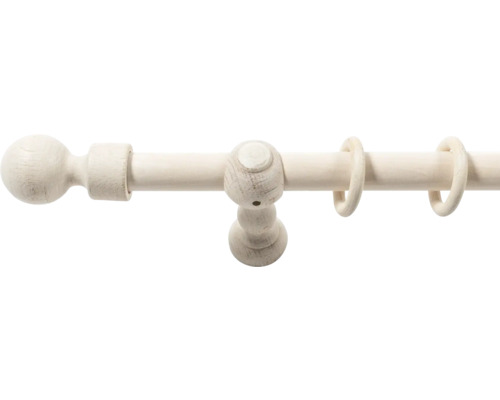 Bară de perdea din lemn cu capăt, suport și inele