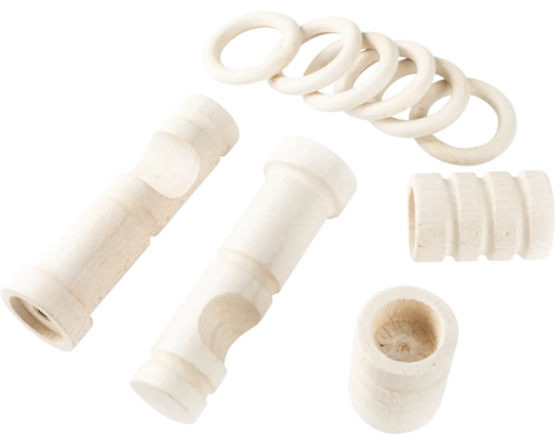 Bară de perdea din lemn cu inele și accesorii