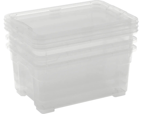 Cutii depozitare plastic cu capac Dirk XS 12L 35 x 25,5 x 17 cm transparente, pachet 3 bucăți