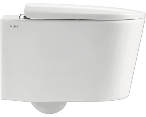 Toaletă suspendată Jungborn cu spălare adâncă și capac, vedere laterală