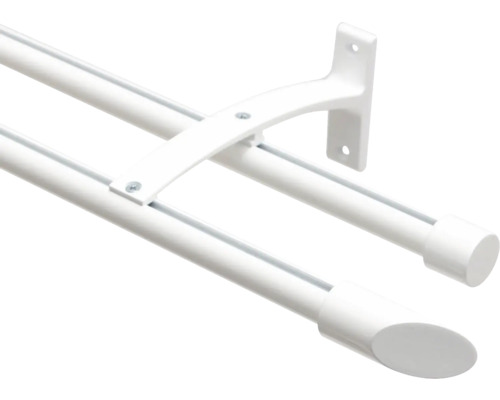 Galerie dublă aluminiu Onix, prindere de perete, Ø 20 mm alb 110 cm Bară dublă pentru perdele cu suporturi și capace