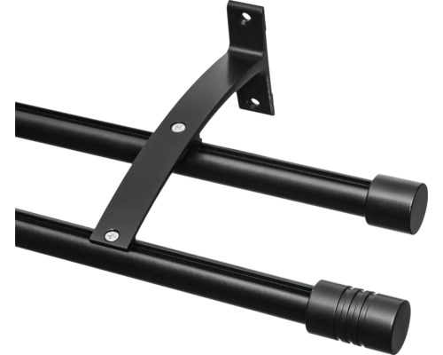 Galerie dublă aluminiu Blenda, prindere de perete, Ø 20 mm negru 200 cm Bară dublă pentru perdele din metal cu suport de perete