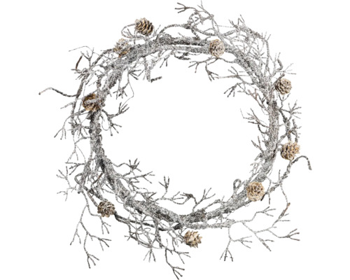 Coroană decorativă din crenguțe și conuri de brad pentru ocazii festive