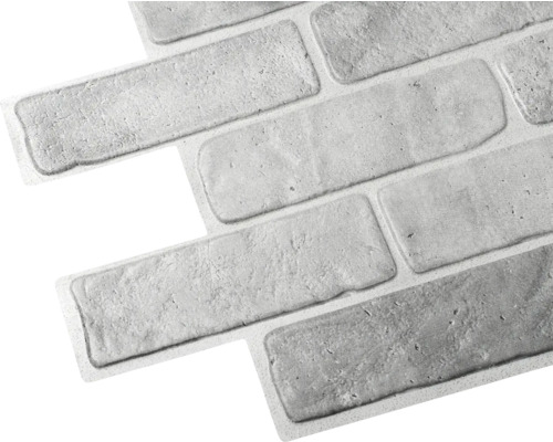 Panou decorativ PVC Old Brick Gray 102,5x49,5 cm Prim-plan cu o faianță autoadezivă cu aspect de cărămidă.