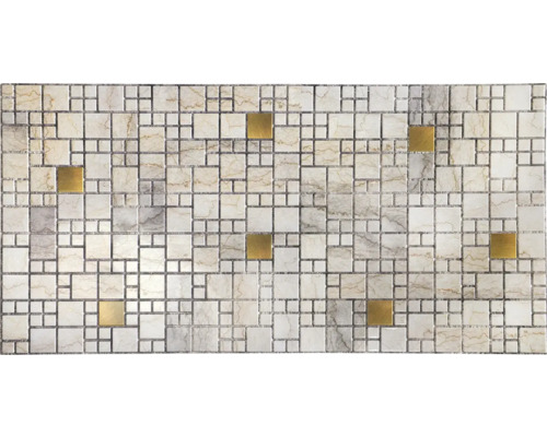 Panou decorativ PVC Mosaic Gold Marble 95,5x48 cm Placă de mozaic cu diferite forme pătrate și accente
