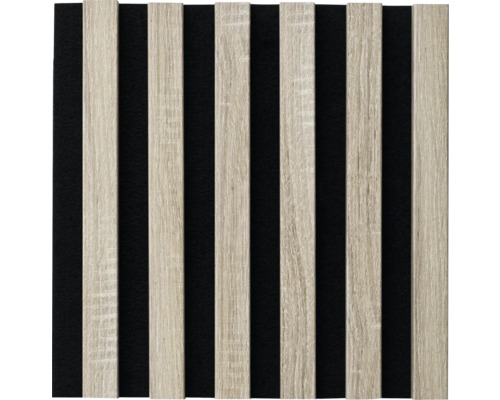 Panou lamele MDF suport pâslă negru/crem 30x30 cm Panou acustic cu lamele din lemn și pâslă