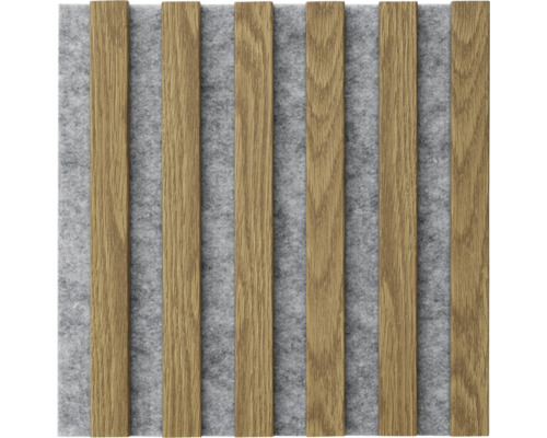 Panou lamele MDF suport pâslă gri/maro deschis 30x30 cm Panou acustic cu lamele din lemn pe pâslă