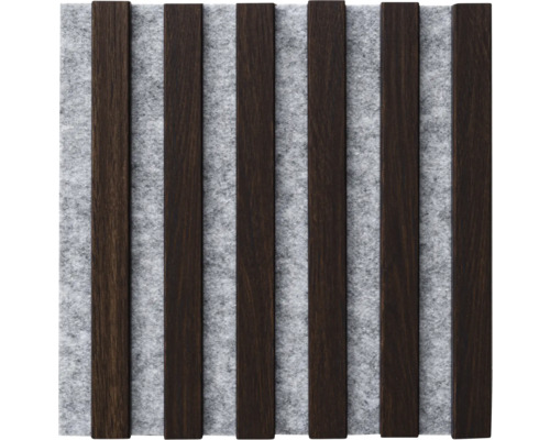 Panou lamele MDF suport pâslă gri/maro închis 30x30 cm Panou fonoabsorbant cu lamele din lemn şi pâslă