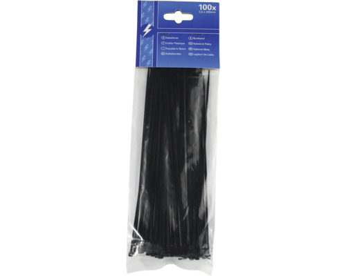 Coliere rapide din plastic 2,5x200 mm, pachet 100 bucăți, negru