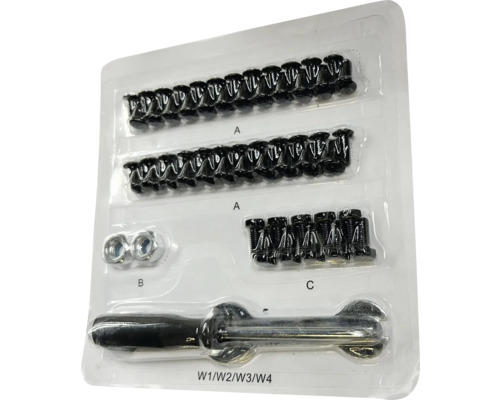 Set de șuruburi, piulițe și unelte în ambalaj din plastic