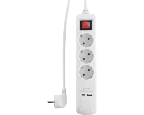 Prelungitor cu trei prize și două porturi USB