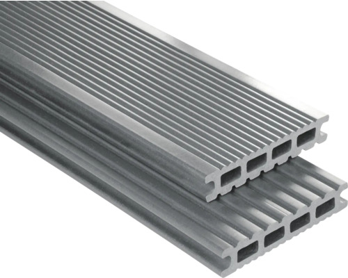 Profil WPC pentru terasă argintiu 26x145x1000 mm Două scânduri de terasă canelate din aluminiu stivuite