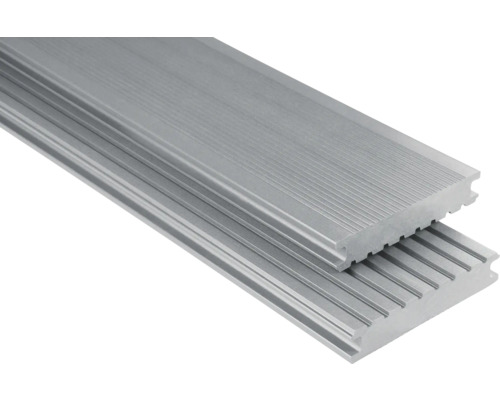 Profil terasă Konsta argintiu plin WPC 26x145x1000 mm Scânduri de terasă din aluminiu cu profil canelat