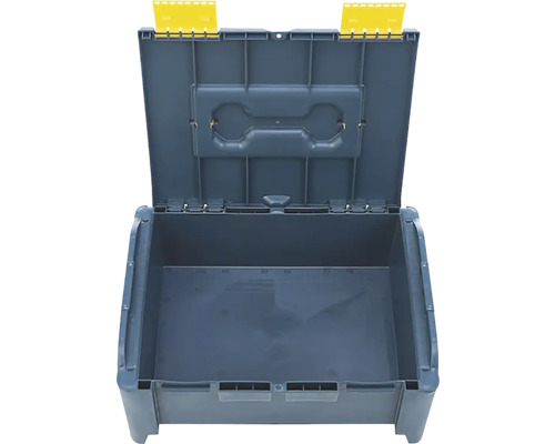 Cutie de depozitare gri deschisă cu închizători galbene