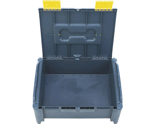 Cutie de depozitare gri deschisă cu închizători galbene pentru depozitare