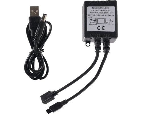 Cutie de control RGB cu telecomandă în infraroșu și diverse cabluri de conectare