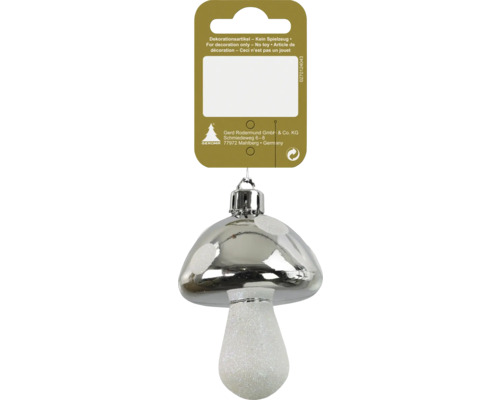 Decorațiune ciupercuță cu agățătoare H 14 cm argintiu Ornament de Crăciun din sticlă în formă de ciupercă
