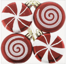 Patru globuri roșii de Crăciun cu modele albe