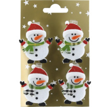 Patru ornamente om de zăpadă cu căciulă și fular ca decorațiuni de Crăciun