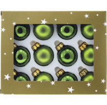 Pachet cu douăsprezece globuri verzi de Crăciun din sticlă