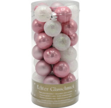 Pachet de globuri de Crăciun din sticlă roz și albe