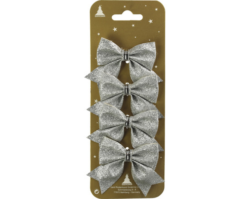 Set funde plastic 7x4,5 cm argintiu 4 buc. Patru funde argintii ca decorațiuni pentru pomul de Crăciun în ambalaj