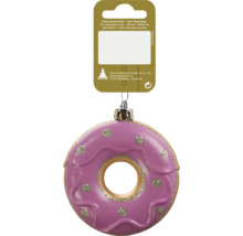 Decorațiune de brad în formă de gogoașă cu glazură roz și stropițe argintii