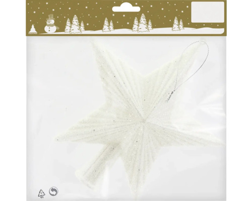 Decorațiune vârf de brad stea cu agățătoare 18x19 cm alb Vârf de brad stea din plastic