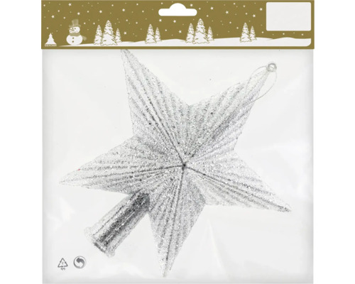 Decorațiune vârf de brad stea cu agățătoare 18x19 cm argintiu Vârf de brad în formă de stea