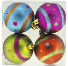 Patru globuri decorative de Crăciun cu dungi și buline