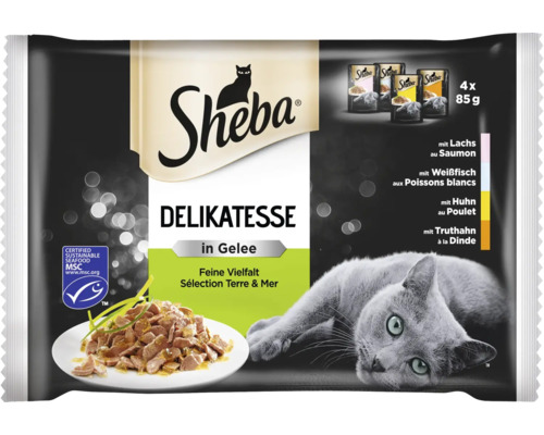 Hrană umedă pentru pisici Sheba Pouch mix pește 4x85 g