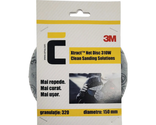 Set discuri abrazive 3M 150 mm granulație 120, 5 buc. Disc abraziv 3M Xtract Net Disc 310W cu granulație 320 și diametru de 150 mm în ambalaj.