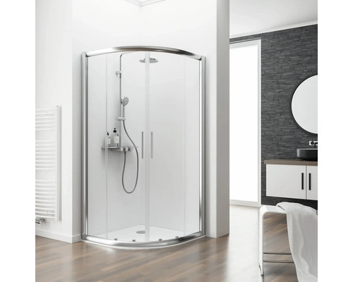 Cabină de duș semirotundă Schulte Kristall/Trend, 80x80x185 cm, sticlă securizată transparentă, profil cromat