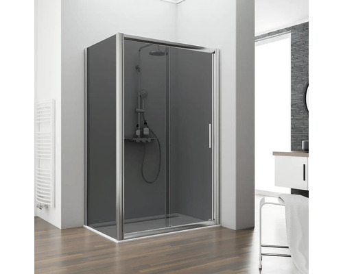 Ușă duș glisantă pentru perete lateral Schulte Kristall/Trend, 120x185 cm, sticlă securizată gri, profil crom