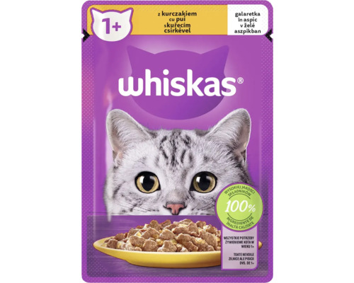 Hrană umedă pentru pisici Whiskas Adult cu pui în aspic 85 g Whiskas hrană pentru pisici cu pui pentru pisici de la un an