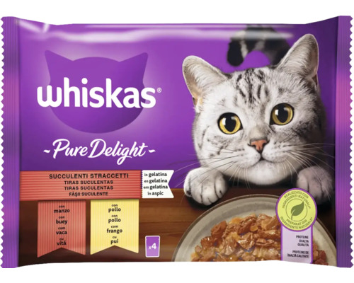 Hrană umedă pentru pisici Whiskas Adult Pure Delight Selecții clasice în sos de carne 4x85 g