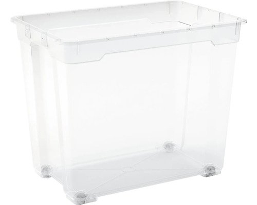 Cutie depozitare plastic fără capac Dirk XXL 80L 570x380x470 mm transparentă, cu roți