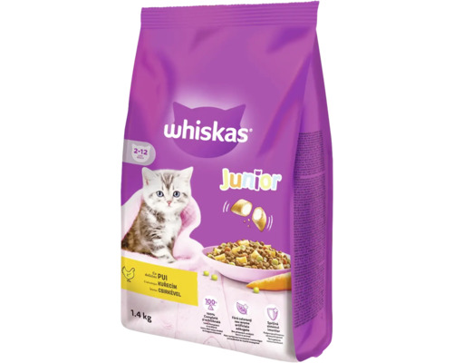 Hrană uscată pentru pisici Whiskas Junior cu pui 1,4 kg Whiskas Junior hrană uscată cu pui pentru pisici tinere în ambalaj de 1,4 kilograme