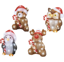 Figurine decorative cu design de Crăciun și iluminare sub formă de urs, bufniță, pinguin și ren cu baston de acadea