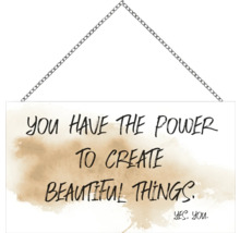 Decorațiune perete lemn cu agățătoare lanț You have the power 23x13 cm